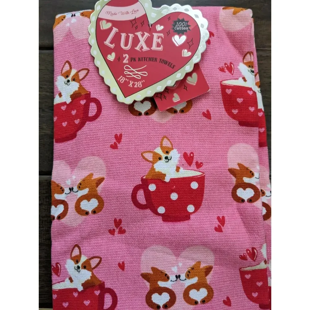 Set Pack 2 Cardigan Welsh Corgi Kitchen Dish Towel Heart Love Valentine Day New